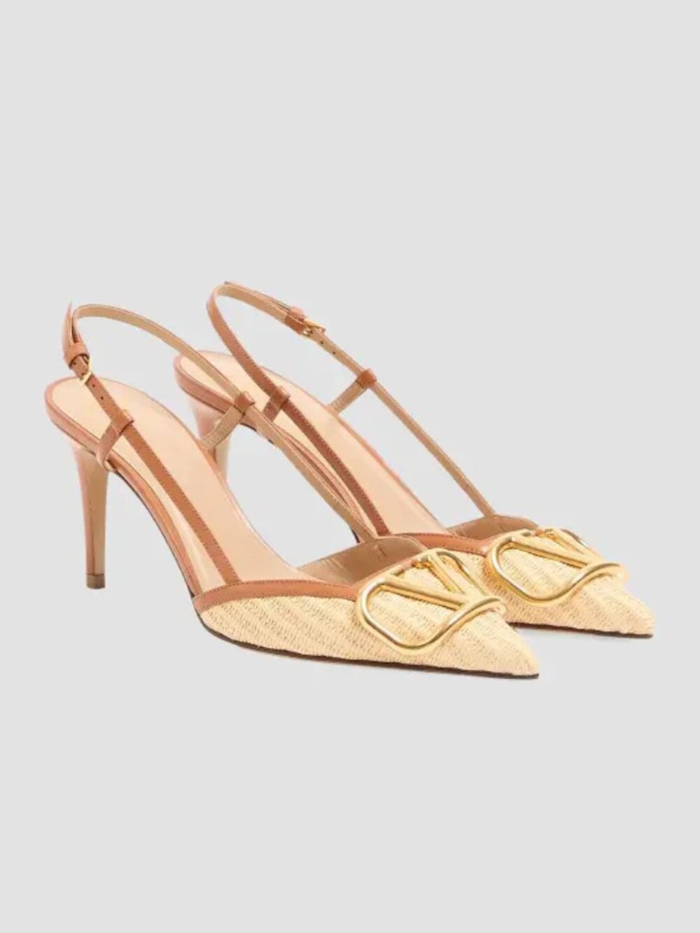 Valentino Garavani VLogo Raffia Slingback Pumps Beige Size 8 NWT